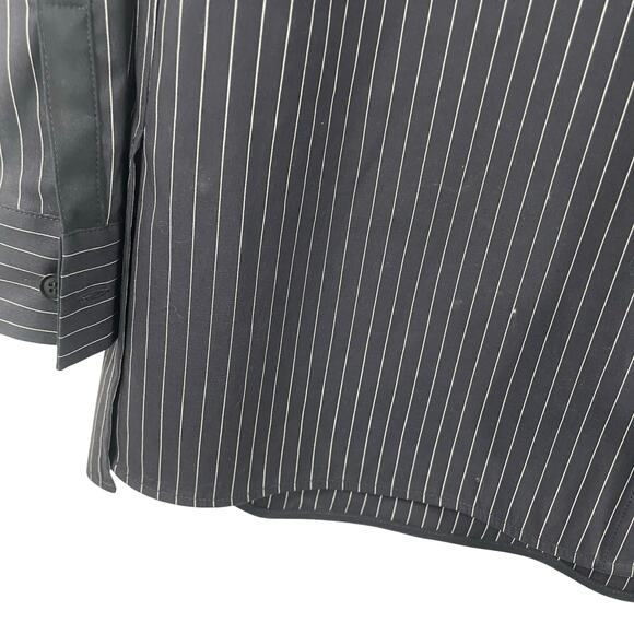 Lafayette 148 New York Long Sleeve Striped Concealed Button Up Navy White XS - Picture 7 of 7